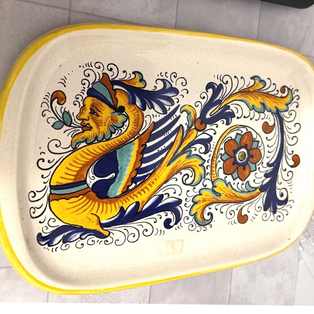 Deruta Ceramiche Italy Raffaellesco Dragon Rectangular Serving Platter 9.5x6.5